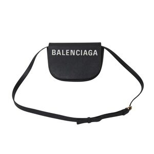 BALENCIAGA Ville Shoulder Bag Calfskin Leather Black White